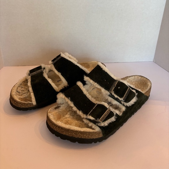 Birkenstock Sherling Arizona Hunter Green Sandal Size 39 (8-8.5) - Picture 2 of 8